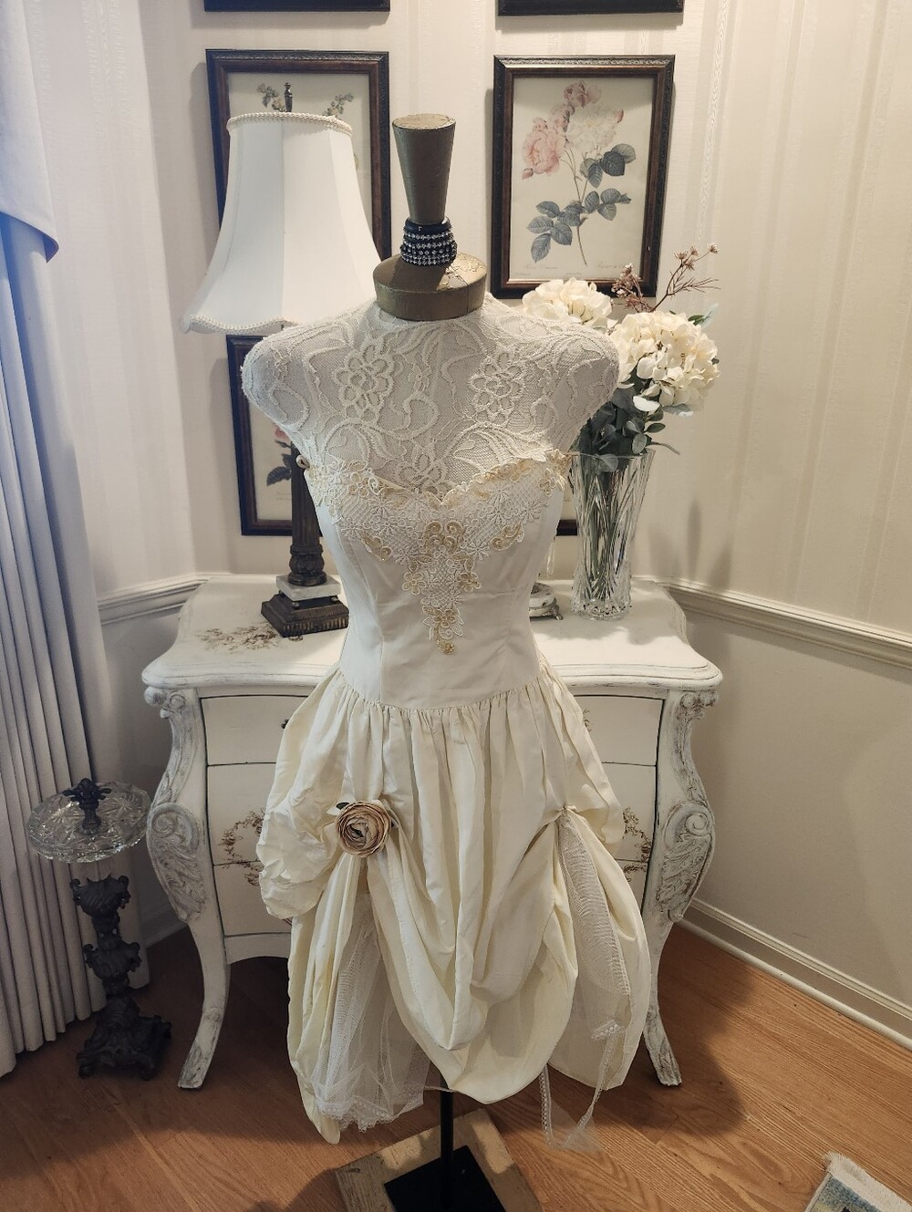 Vintage Gunne Sax Ivory Photo Shoot Altered Tea Length Dress 5/6 S